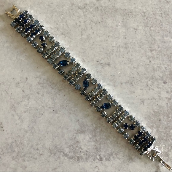 Sapphire Blue Rhinestone Statement Bracelet & Dangle Earrings Set - Picture 5 of 8